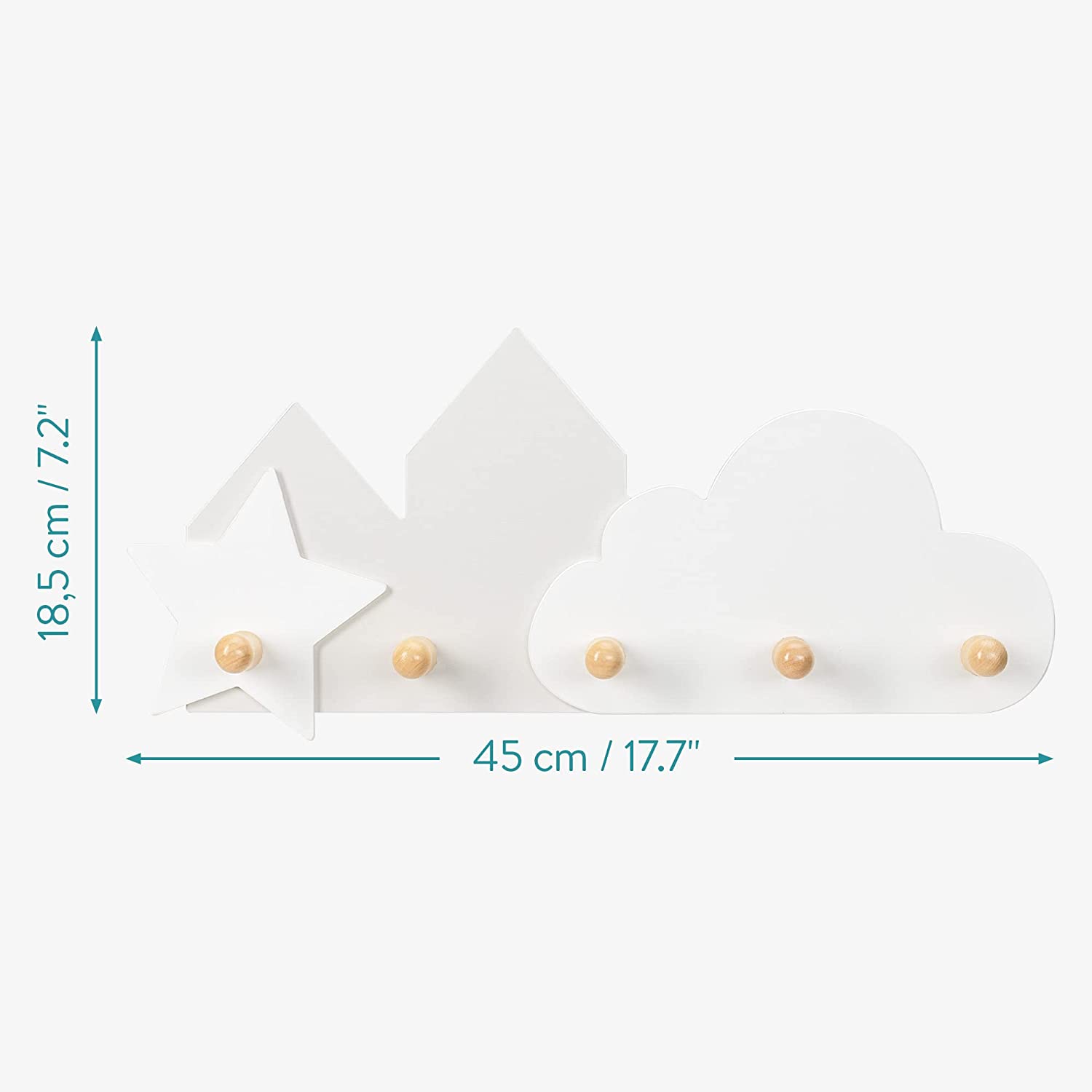 Navaris Παιδική Ξύλινη Κρεμάστρα Τοίχου - Design Cloud / Star - White - 57322.01