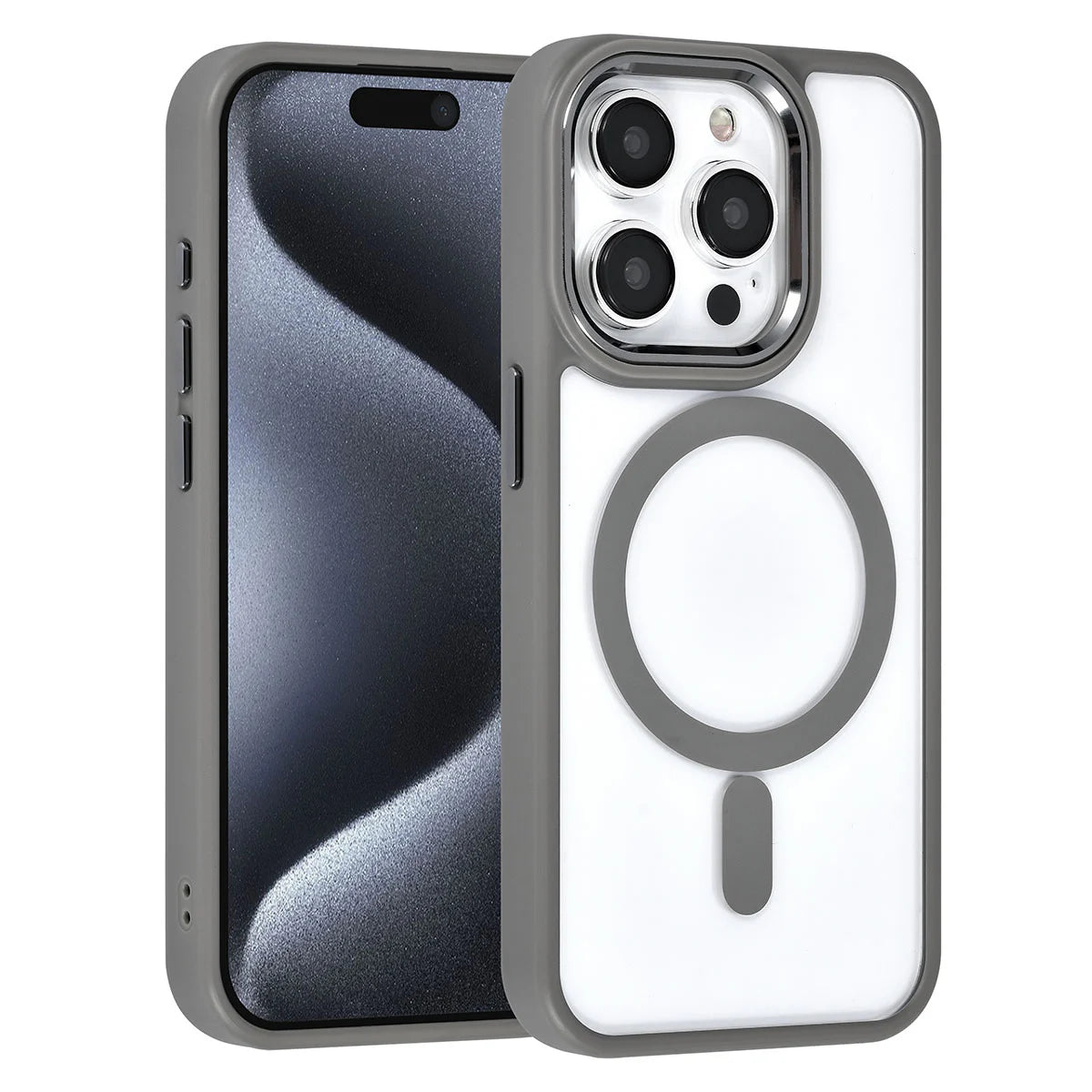 Tuniq iPhone 15 Pro - MagSafe Σκληρή Θήκη με Πλαίσιο Σιλικόνης - Γκρι / Διάφανη