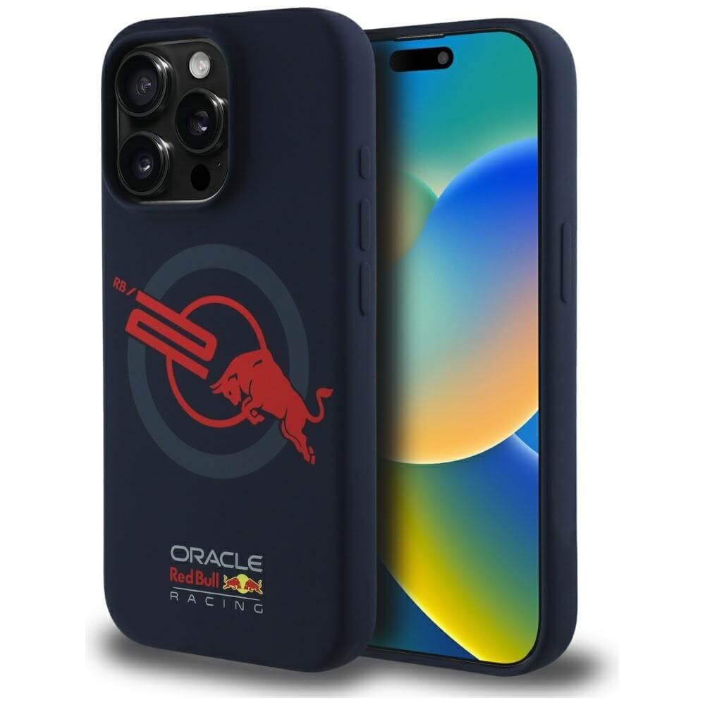 Red Bull iPhone 15 Pro - HC Silicone ORBR20 Logo Red Lining - MagSafe Σκληρή Θήκη με Πλαίσιο Σιλικόνης - Navy Blue - RBHMP15L24SIOLVR