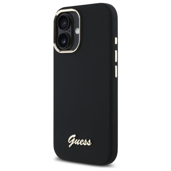 Guess iPhone 16 Plus - Silicone Script Metal Logo and Frame - Σκληρή Θήκη με Πλαίσιο Σιλικόνης - Black - GUHCP16MSMBSLK