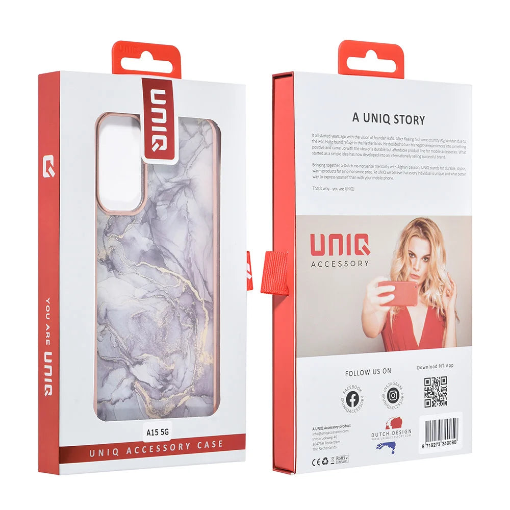 Tuniq Samsung Galaxy A15 4G / A15 5G - Σκληρή Θήκη με Πλαίσιο Σιλικόνης - Σχέδιο Μάρμαρο - Σκούρο Γκρί