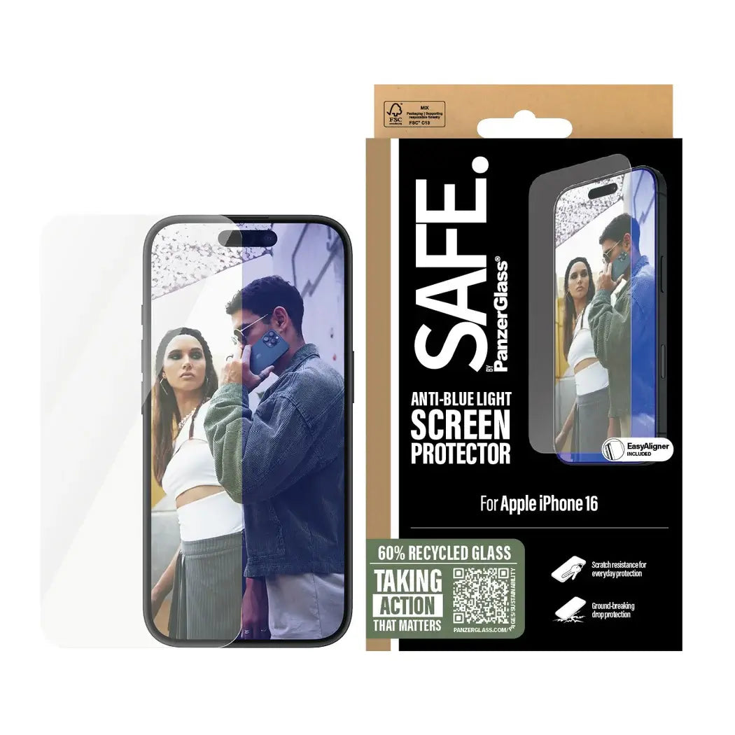 Safe by PanzerGlass iPhone 15 / iPhone 16 Ultra-Wide Fit Anti-Blue Light Screen Protector Αντιχαρακτικό Γυαλί Οθόνης - Διάφανο - SAFE95879