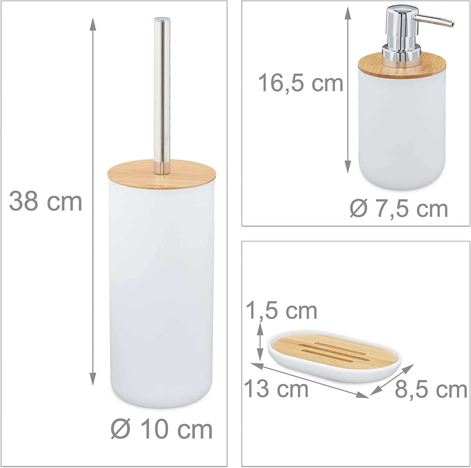 Relaxdays Αξεσουάρ Μπάνιου Σετ 6 Τεμαχίων από Πλαστικό και Μπαμπού - White / Light Brown - 4052025886509