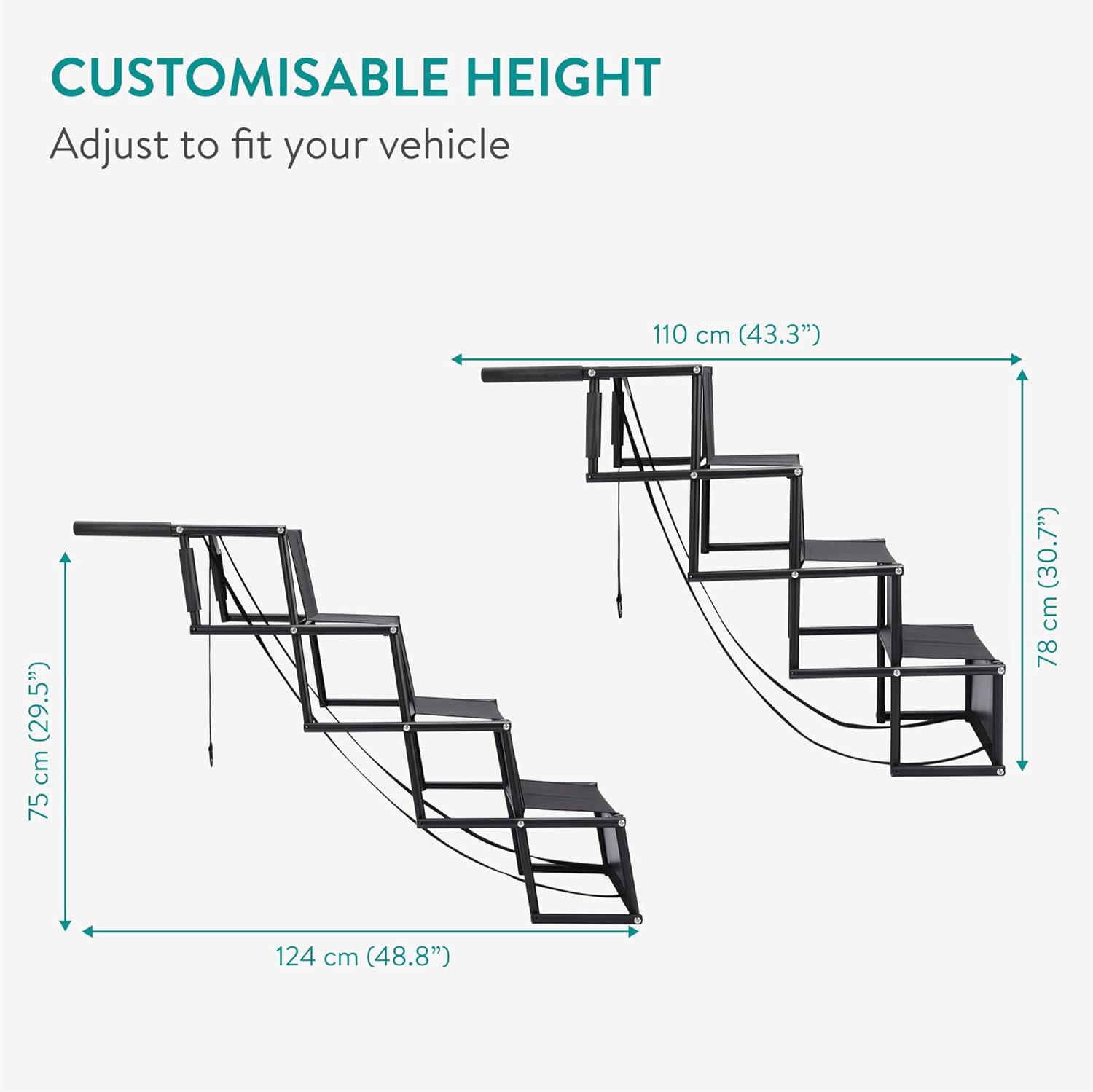 Navaris Πτυσσόμενα Σκαλοπάτια Αυτοκινήτου για Σκύλους με Τσάντα Μεταφοράς - Black
