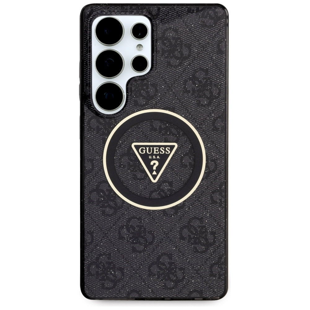 Guess Samsung Galaxy S25 Ultra - 4G Glitter Triangle Buttons - MagSafe Σκληρή Θήκη με Πλαίσιο Σιλικόνης - Black - GUHMS25LHG4PRTGK