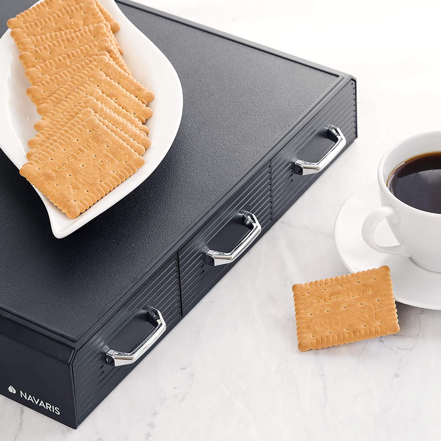 Navaris Capsule Holder - Κουτί Αποθήκευσης με 3 Συρτάρια για Κάψουλες Nespresso / Βάση για Καφετιέρα - Black - 47364.02