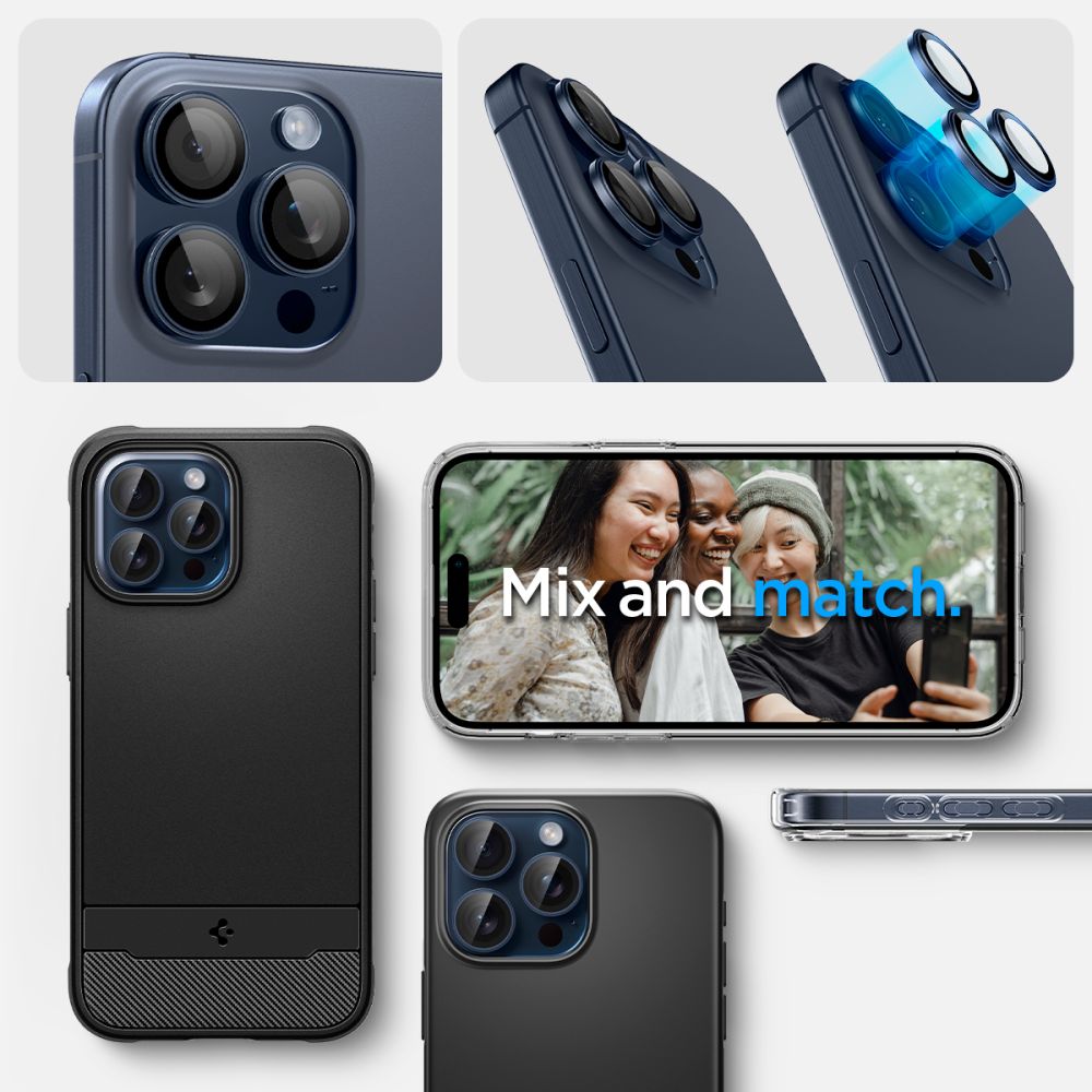 Spigen iPhone 14 Pro / 14 Pro Max / 15 Pro / 15 Pro Max Optik.TR EZ Fit Αντιχαρακτικό Γυαλί για την Κάμερα - 2 Τεμάχια - Blue Titanium