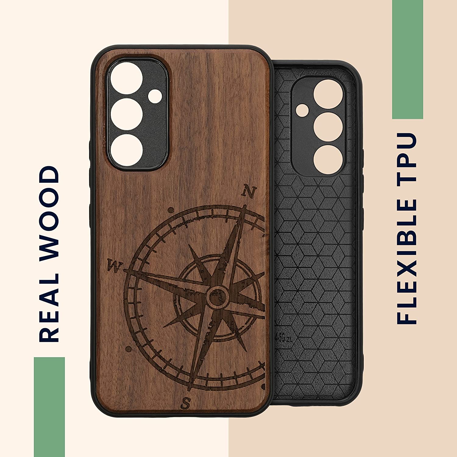 KW Samsung Galaxy A54 5G Θήκη από Φυσικό Ξύλο - Design Compass Vintage - Dark Brown - 60799.02