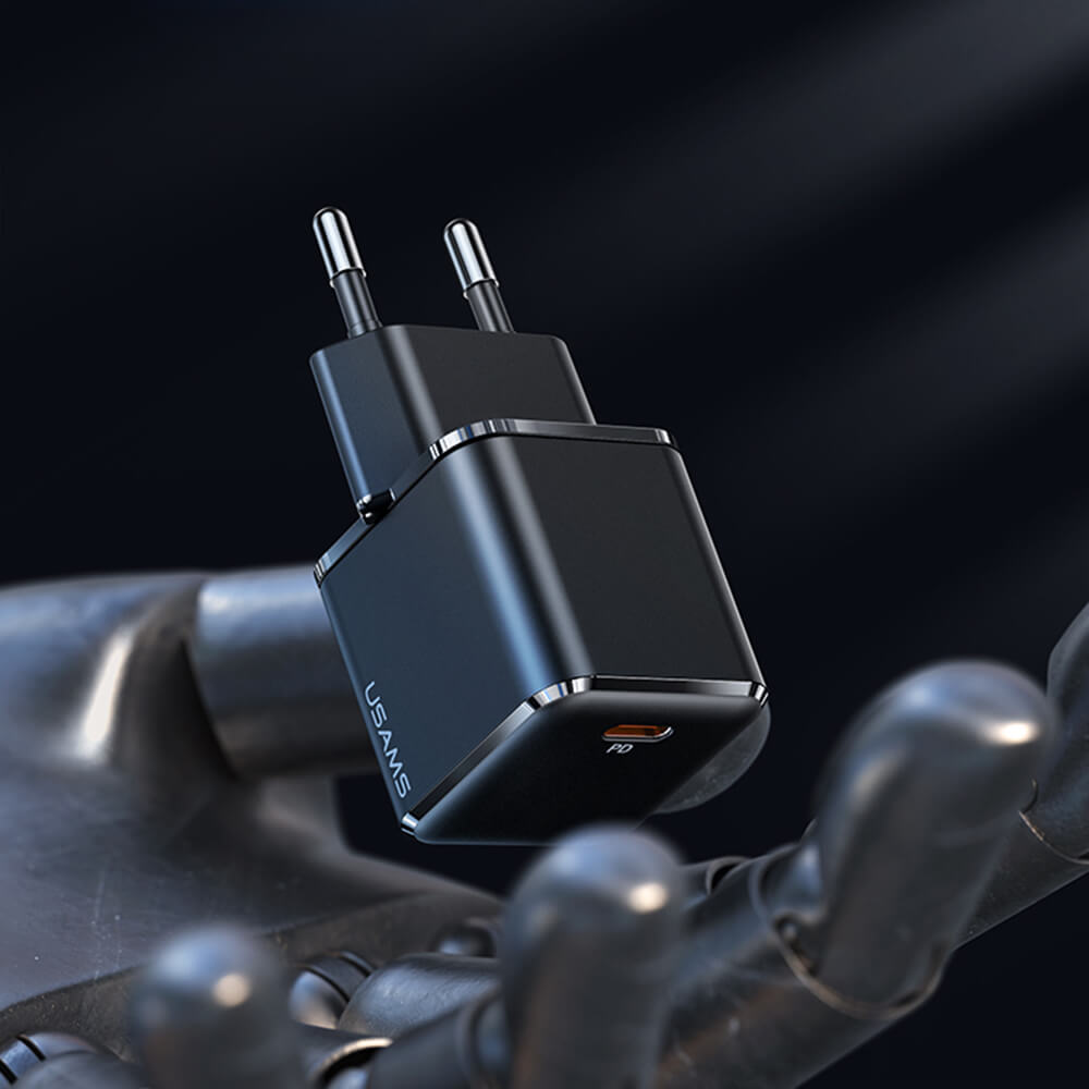 Usams Travel Charger Kit 30W Οικιακός Φορτιστής με Θύρα Type-C και καλώδιο Type-C to Lightning 20W - Black - UXTZH01