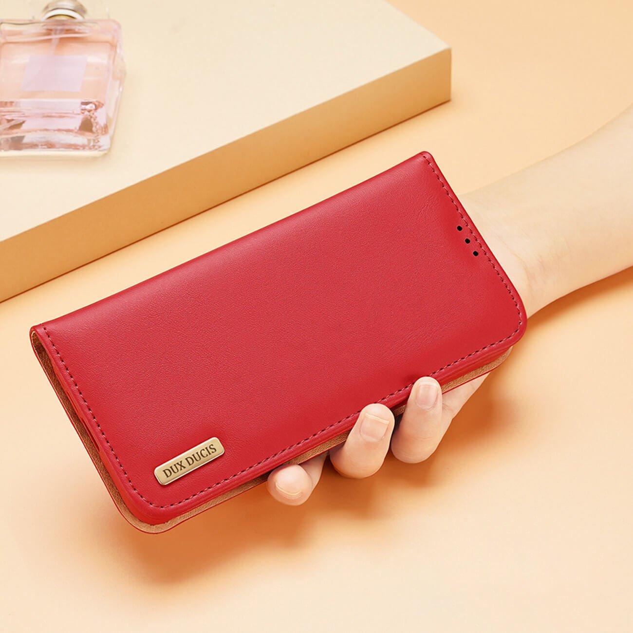 Dux Ducis Samsung Galaxy S23 Ultra Hivo Θήκη Πορτοφόλι Stand από Γνήσιο Δέρμα - Red