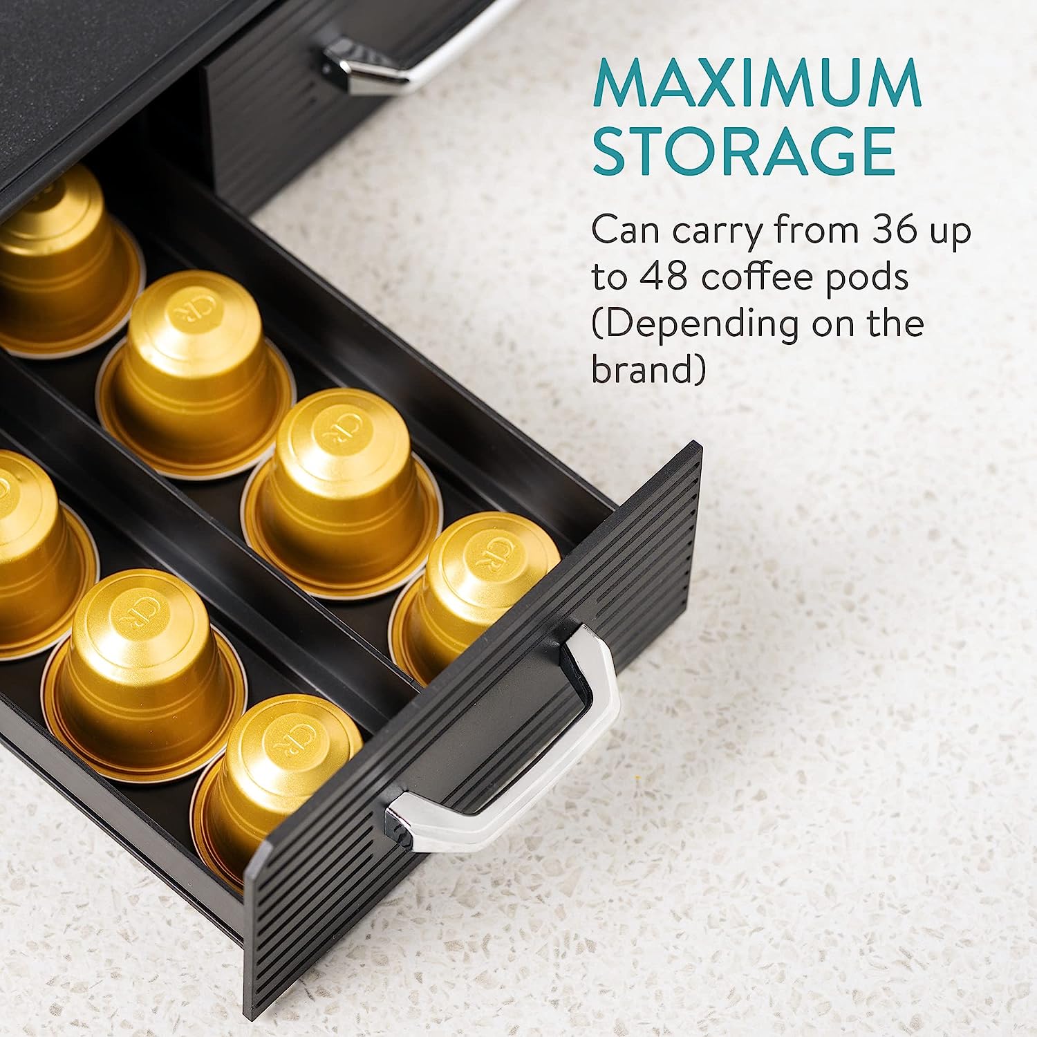 Navaris Σετ με Συρτάρι / Βάση για 48 Κάψουλες και Αξεσουάρ για Οργάνωση και Αποθήκευση Αναλώσιμων Καφέ και Τσάι - Black - 60824.01