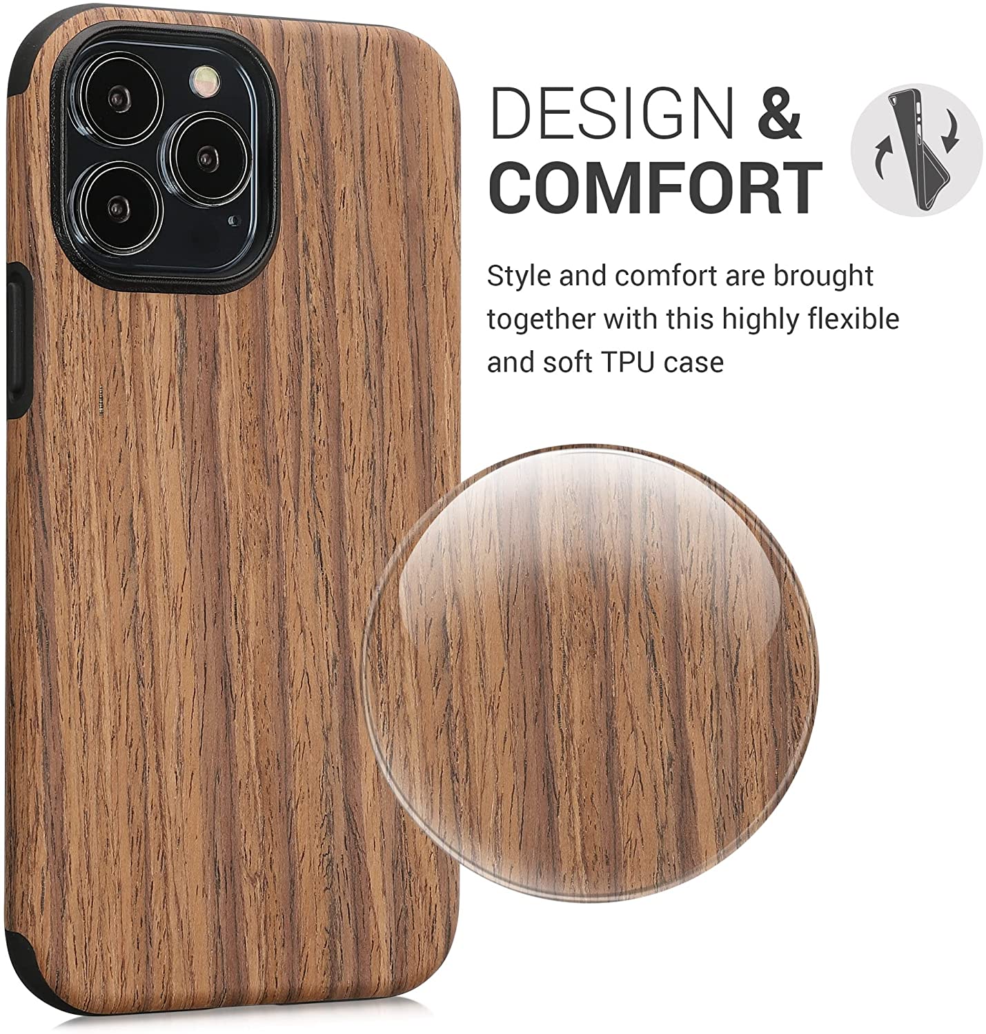 KW iPhone 13 Pro Max Θήκη Σιλικόνης TPU Design Two-Tone Wood - Woodgrain Brown - 58304.01
