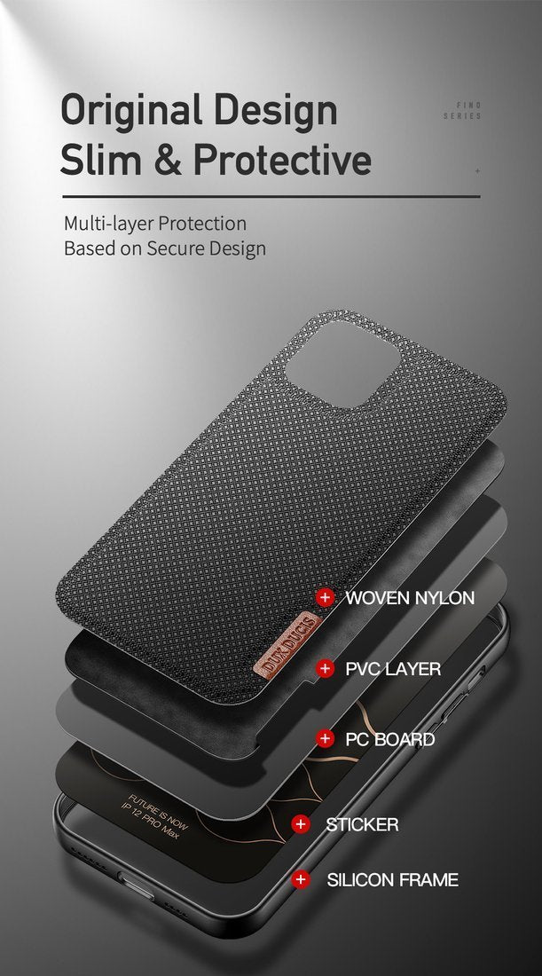 Dux Ducis iPhone 12 Pro Max Fino Series Σκληρή Θήκη με Πλαίσιο Σιλικόνης και Επένδυση από Ύφασμα - Black