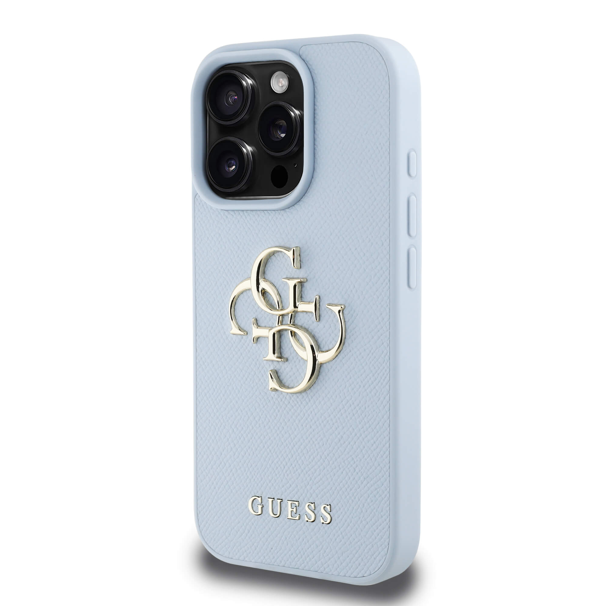Guess iPhone 16 Pro Max - Grained Big 4G Logo Small Classic Logo - Σκληρή Θήκη με Επένδυση από Οικολογικό Δέρμα - Blue - GUHCP16XPGT4MBB