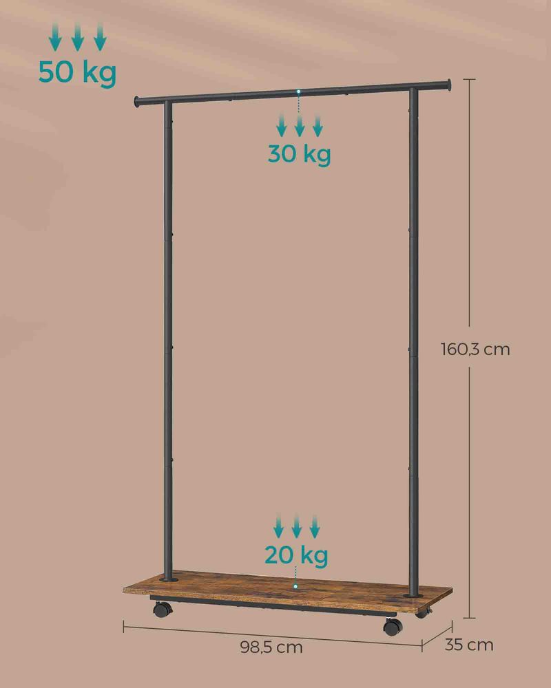 Songmics Τροχήλατη Επεκτεινόμενη Κρεμάστρα Δαπέδου - Ράγα Ρούχων - Rustic Brown / Black - HSR151B01