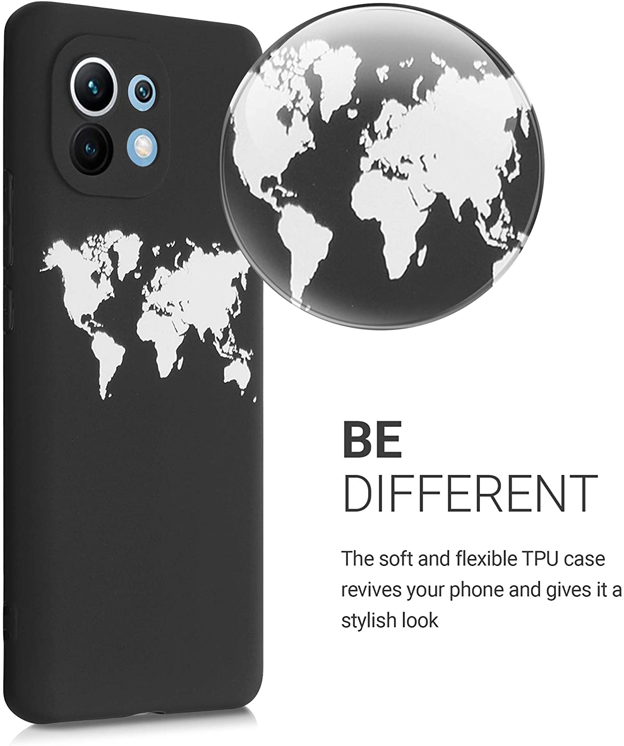 KW Xiaomi Mi 11 Θήκη Σιλικόνης TPU Design World Map Outline - Black / White - 54378.01