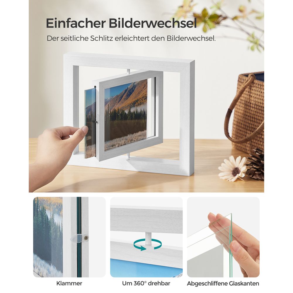 Songmics Σετ 2 Περιστρεφόμενων Κορνιζών για Φωτογραφίες - White - RPF258W01