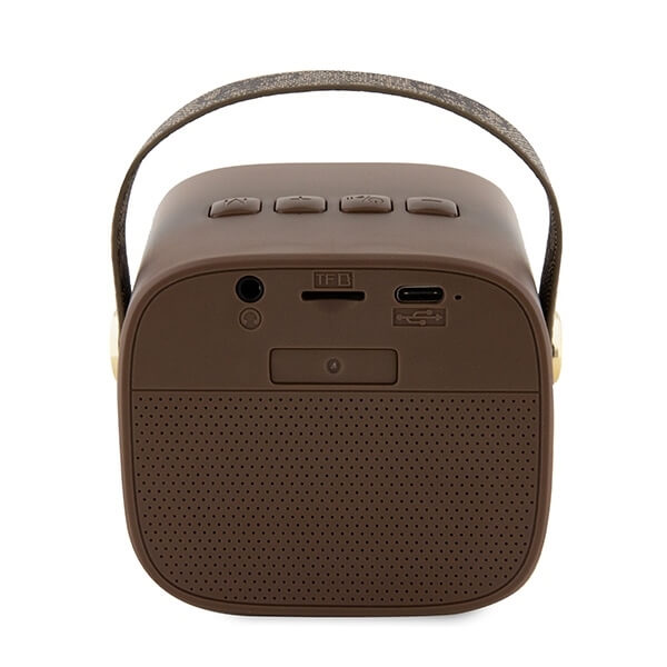 Guess Portable Speaker Mini Bluetooth 5.3 - 4G Leather Script Logo with Strap - Φορητό Ηχείο Bluetooth - Brown