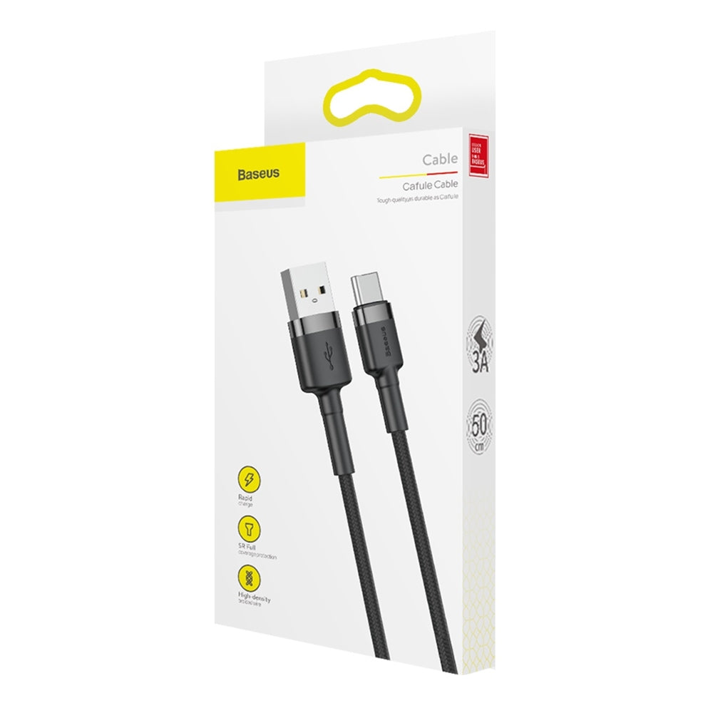 Baseus Cafule Cable Type-C QC 3.0 3A - Καλώδιο Γρήγορης Φόρτισης Type-C 0,5M - Black / Grey - CATKLF-AG1