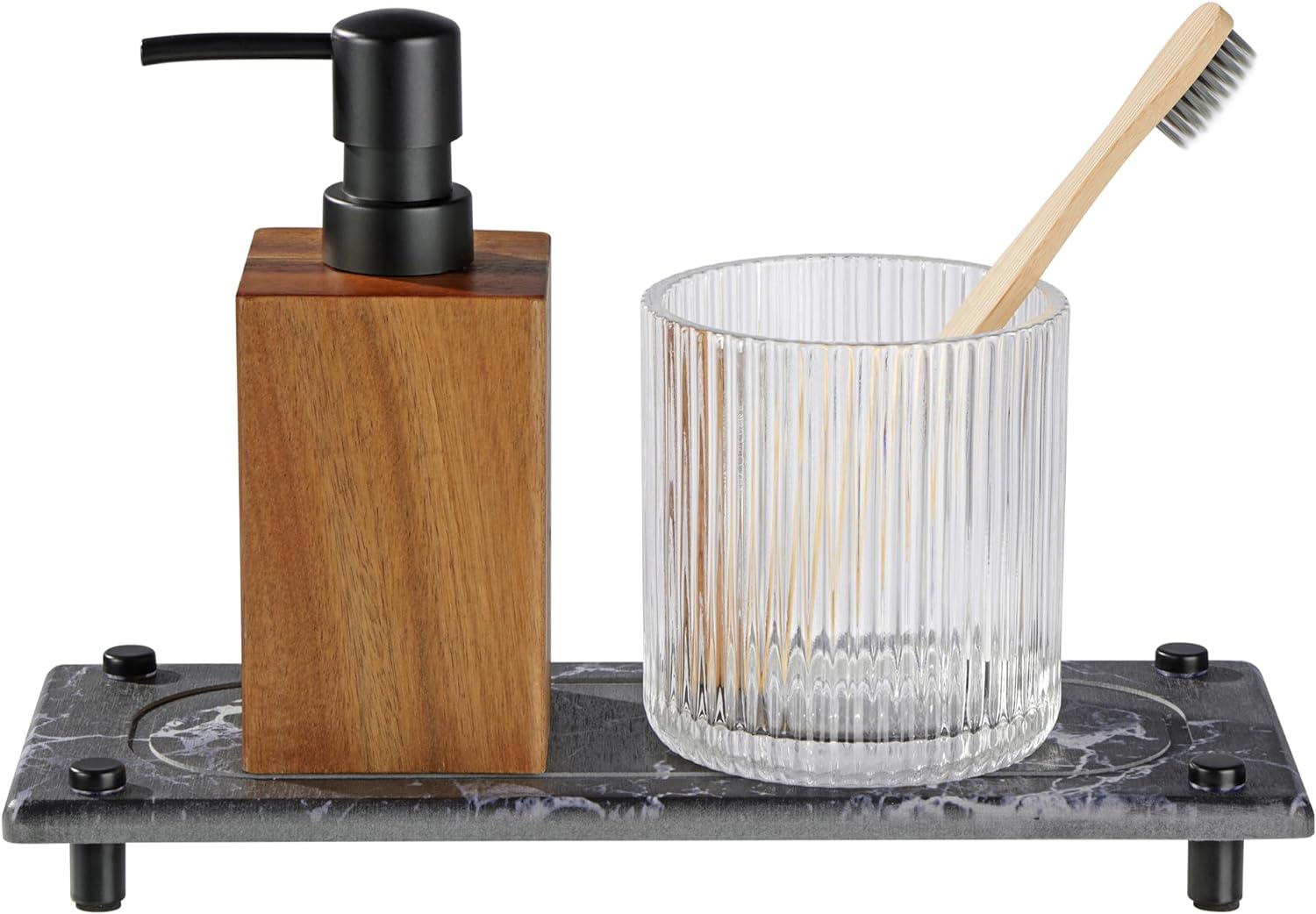 Navaris Δίσκος Οργάνωσης Νιπτήρα από Διατομίτη με Σχεδιασμό Γρήγορου Στεγνώματος - 28 x 11 x 2.5 cm - Black Marble - 61632.04