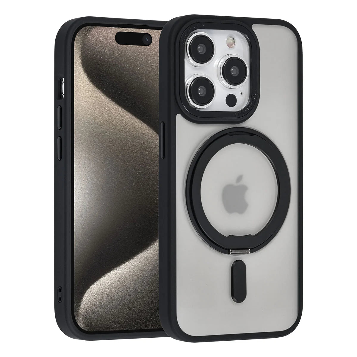 Tuniq iPhone 15 Pro - Σκληρή MagSafe Θήκη με Περιστρεφόμενο Δαχτυλίδι Συγκράτησης - Ημιδιαφανή / Μαύρη