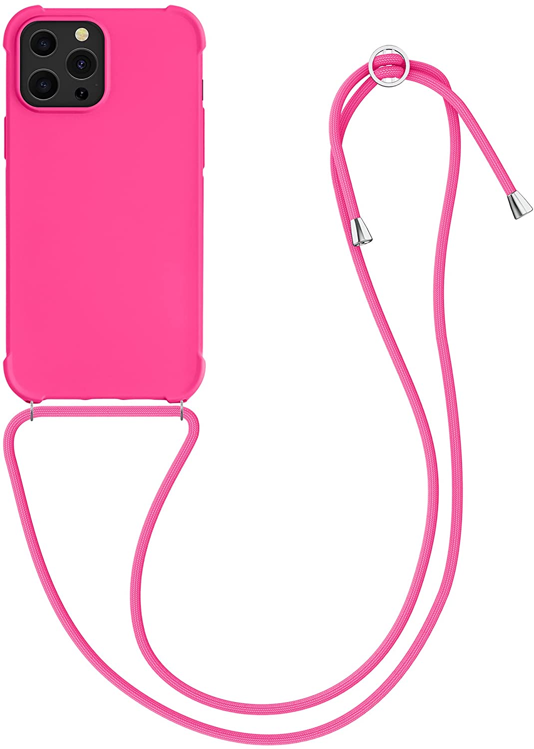 KW iPhone 13 Pro Max Θήκη Σιλικόνης TPU με Λουράκι - Neon Pink - 55977.77