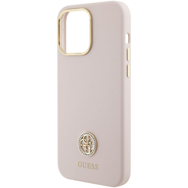 Guess iPhone 15 Pro Max Silicone Logo Strass 4G Σκληρή Θήκη με Πλαίσιο Σιλικόνης - Pink - GUHCP15XM4DGPP