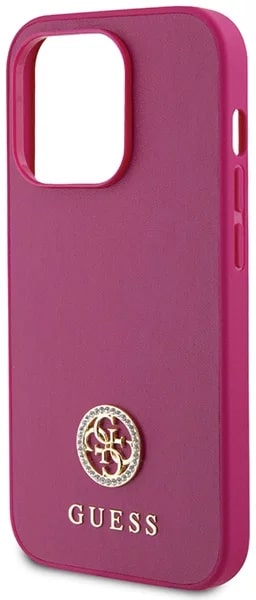 Guess iPhone 15 Pro Max 4G Strass Metal Logo Θήκη με Επένδυση Συνθετικού Δέρματος - Pink - GUHCP15XPS4DGPP