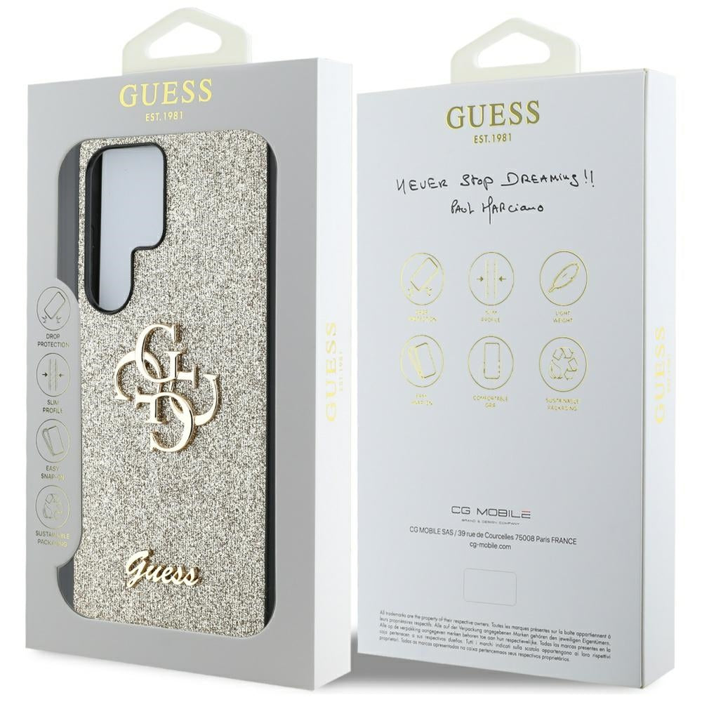 Guess Samsung Galaxy S25 Ultra - Fixed Glitter Big 4G - Σκληρή Θήκη με Πλαίσιο Σιλικόνης - Gold - GUHCS25LHG4SGD