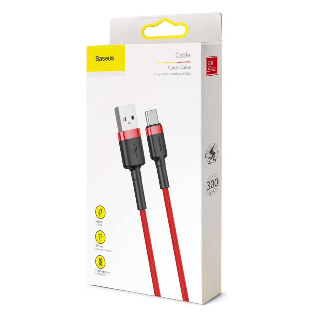 Baseus Cafule Cable Type-C 2A - Καλώδιο Δεδομένων και Φόρτισης Type-C 3M - Red - CATKLF-U09