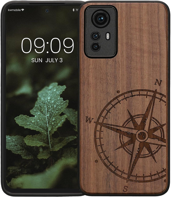 KW Xiaomi Redmi Note 12S Θήκη από Φυσικό Ξύλο - Design Navigational Compass - Dark Brown - 60692.01