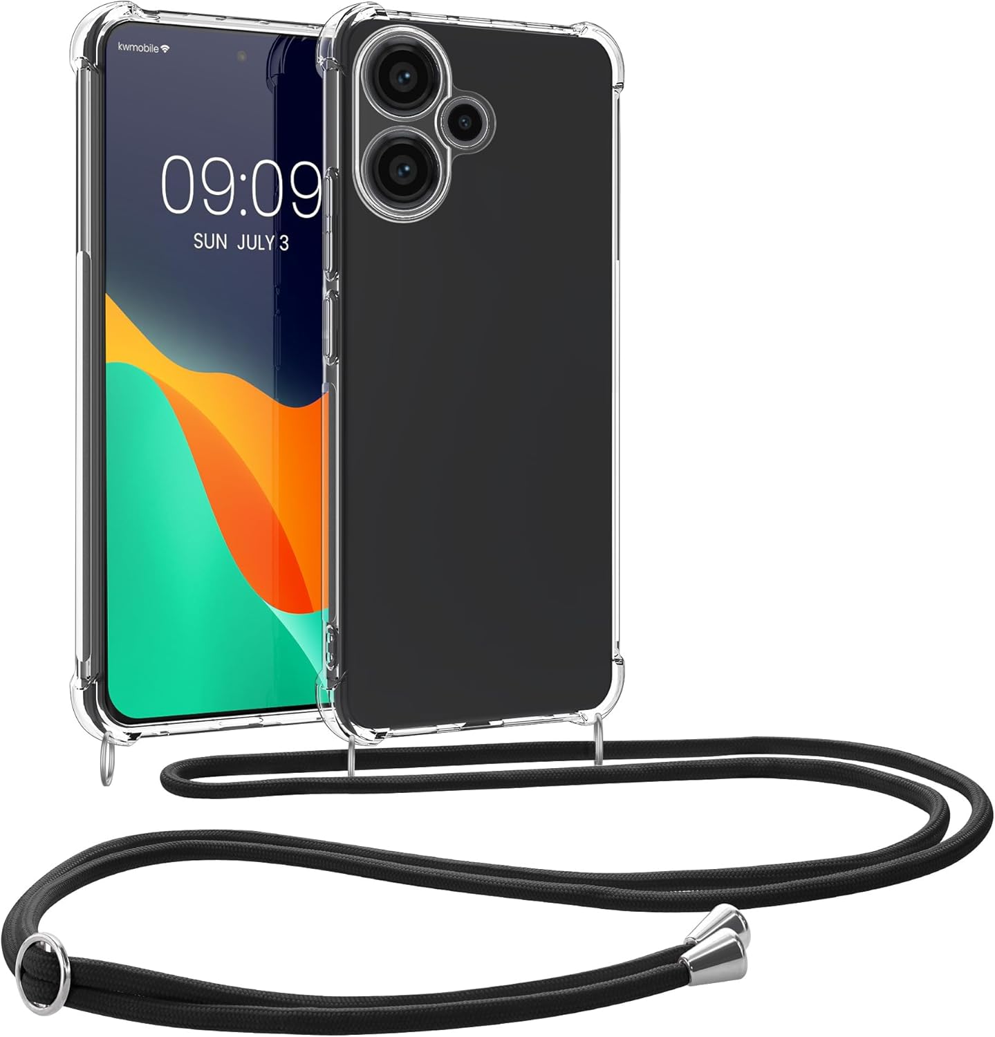 KW Xiaomi Redmi Note 13 Pro+ 5G Θήκη Σιλικόνης TPU με Λουράκι - Διάφανη / Black