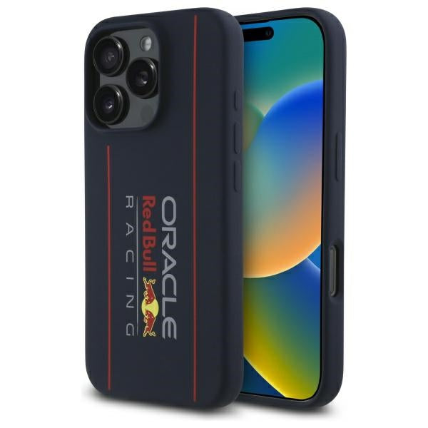 Red Bull iPhone 16 Pro Max - Silicone Vertical Logo - MagSafe Σκληρή Θήκη με Πλαίσιο Σιλικόνης - Navy - RBHMP16X24SIOLRV