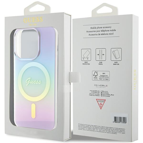 Guess iPhone 15 Pro IML Iridescent MagSafe Σκληρή Θήκη με Πλαίσιο Σιλικόνης και MagSafe - Purple - GUHMP15LHITSU