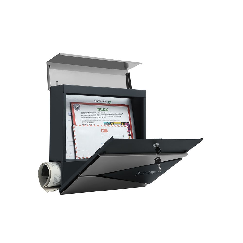 Songmics Επιτοίχιο Μεταλλικό Γραμματοκιβώτιο με Κλειδαριά και Θήκη Εφημερίδων - ‎Charcoal Grey / Silver - GMB51AS