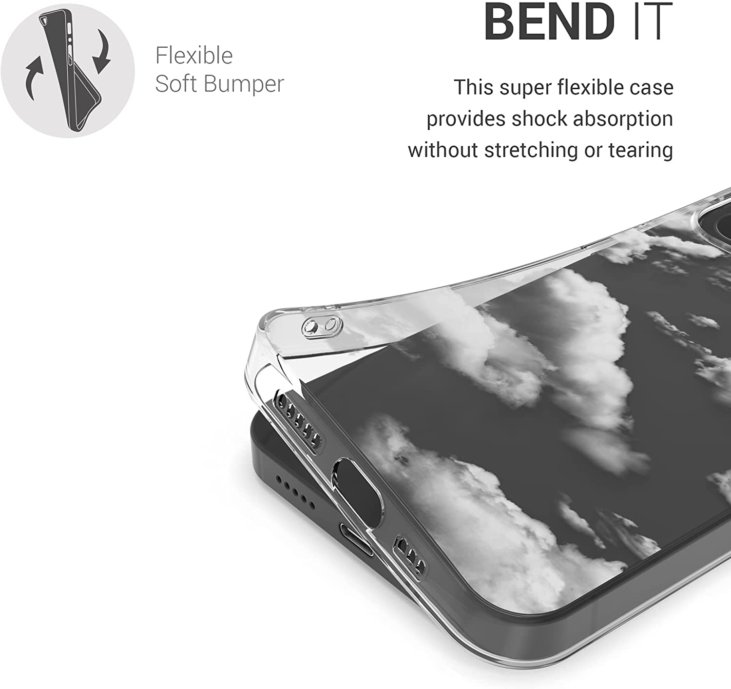 KW iPhone 13 Pro Θήκη Σιλικόνης TPU Design Bunch of Clouds - White / Διάφανη - 55961.02