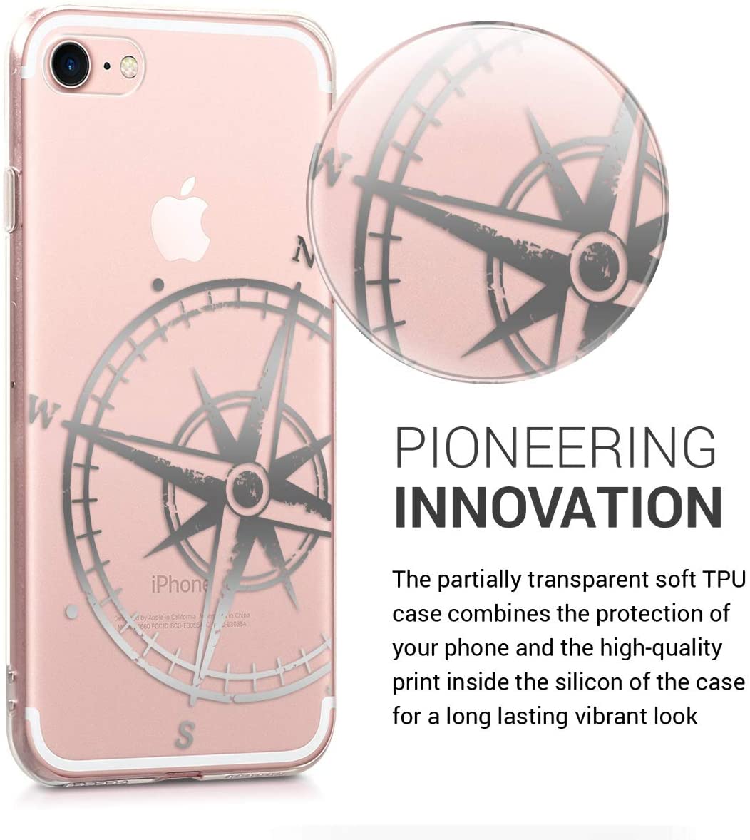 KW iPhone SE 2022 / SE 2020 / 7 / 8 Θήκη Σιλικόνης TPU Design Navigational Compass - Silver - Διάφανη - 39459.38