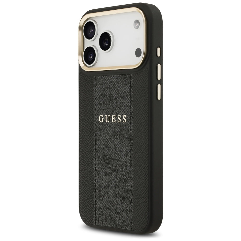 Guess iPhone 17 Pro Max - 4G Stripe MagSafe - Θήκη με Επένδυση Συνθετικού Δέρματος - Black - GUHMP17XPG4SEMCK