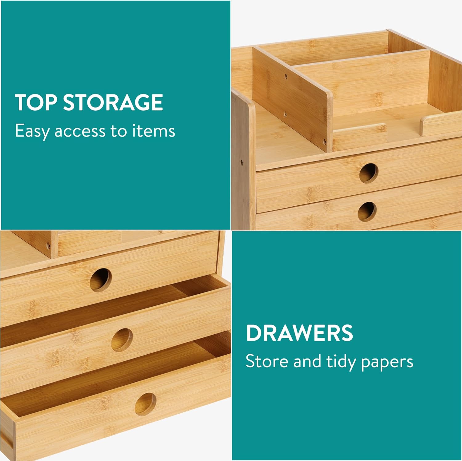 Navaris Ξύλινη Βάση Οργάνωσης από Μπαμπού με 3 Συρτάρια - ‎Brown - 61774.05