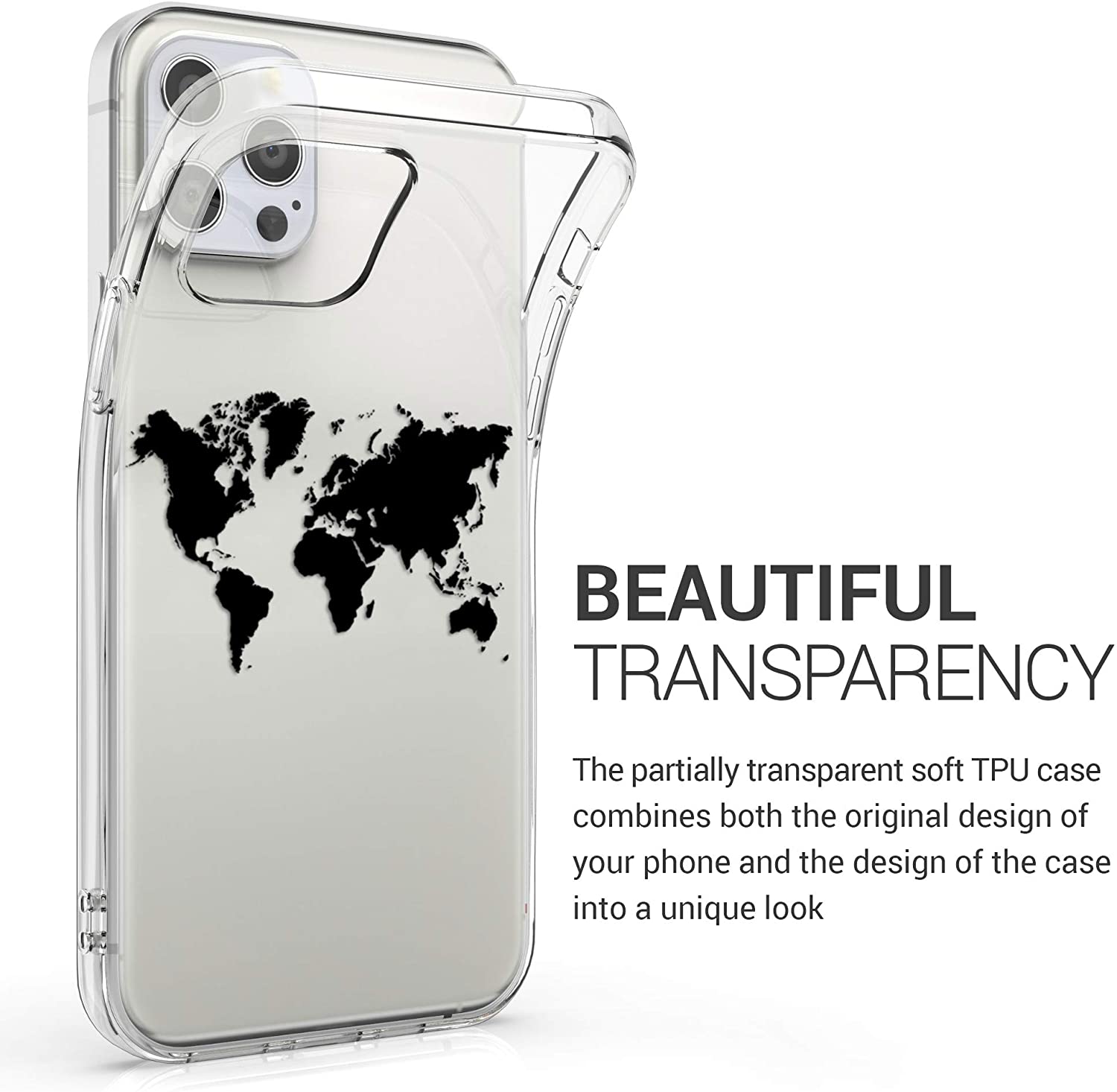 KW iPhone 12 / iPhone 12 Pro Θήκη Σιλικόνης TPU Design Travel Outline - Διάφανη / Black - 53039.01