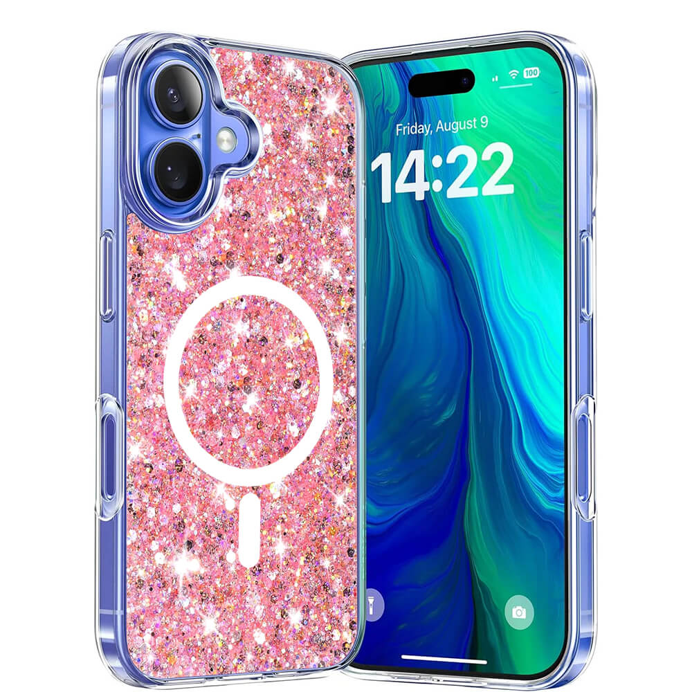 Techsuit iPhone 16 Plus - MagSafe - Sparkly Glitter - Σκληρή Θήκη με Πλαίσιο Σιλικόνης - Pink