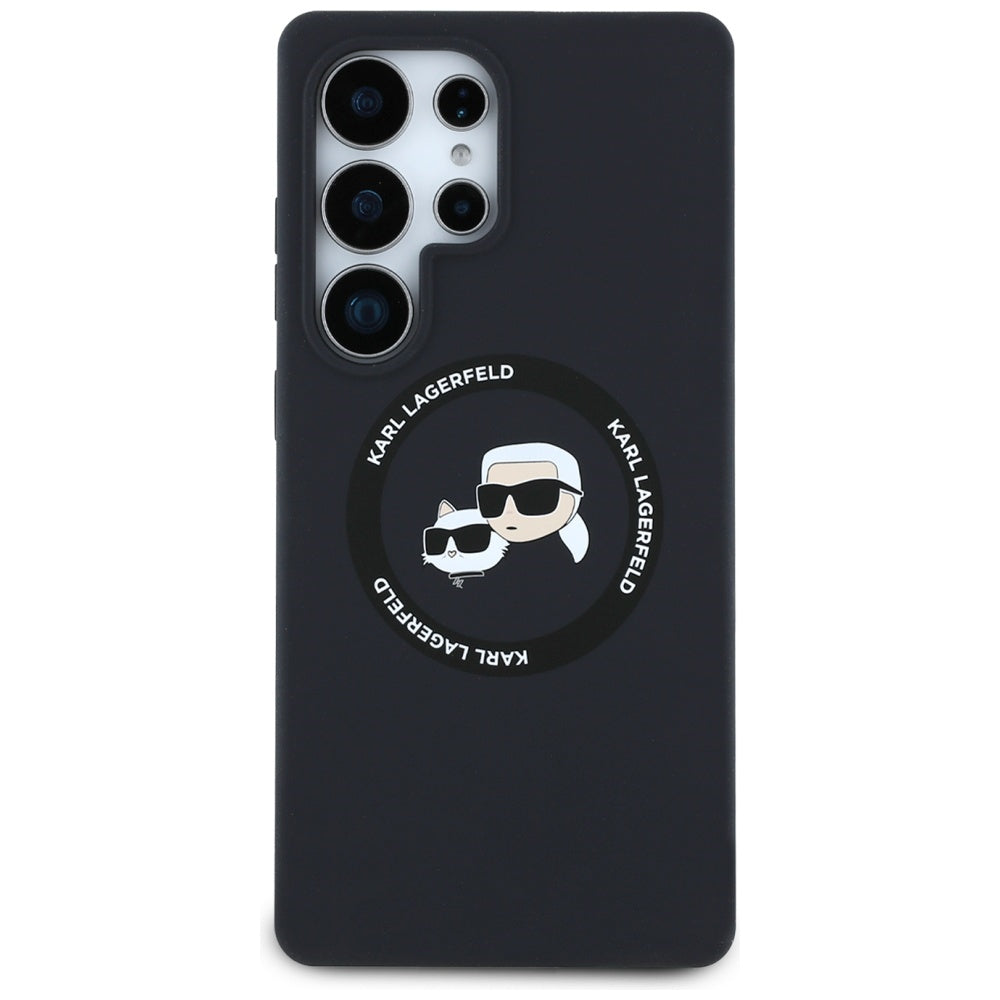 Karl Lagerfeld Samsung Galaxy S25 Ultra - Silicone Double Heads and Circle - Σκληρή Θήκη Σιλικόνης με MagSafe - Black - KLHMS25LSKCHTCK