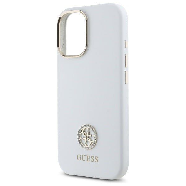 Guess iPhone 16 - Silicone Logo Strass 4G - Σκληρή Θήκη με Πλαίσιο Σιλικόνης - White - GUHCP16SM4DGPH