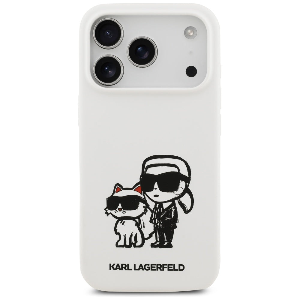 Karl Lagerfeld iPhone 17 Pro - Silicone K/C Sketch and Logo MagSafe - Σκληρή Θήκη με Πλαίσιο Σιλικόνης - White - KLHMP17LSKCGRGOH