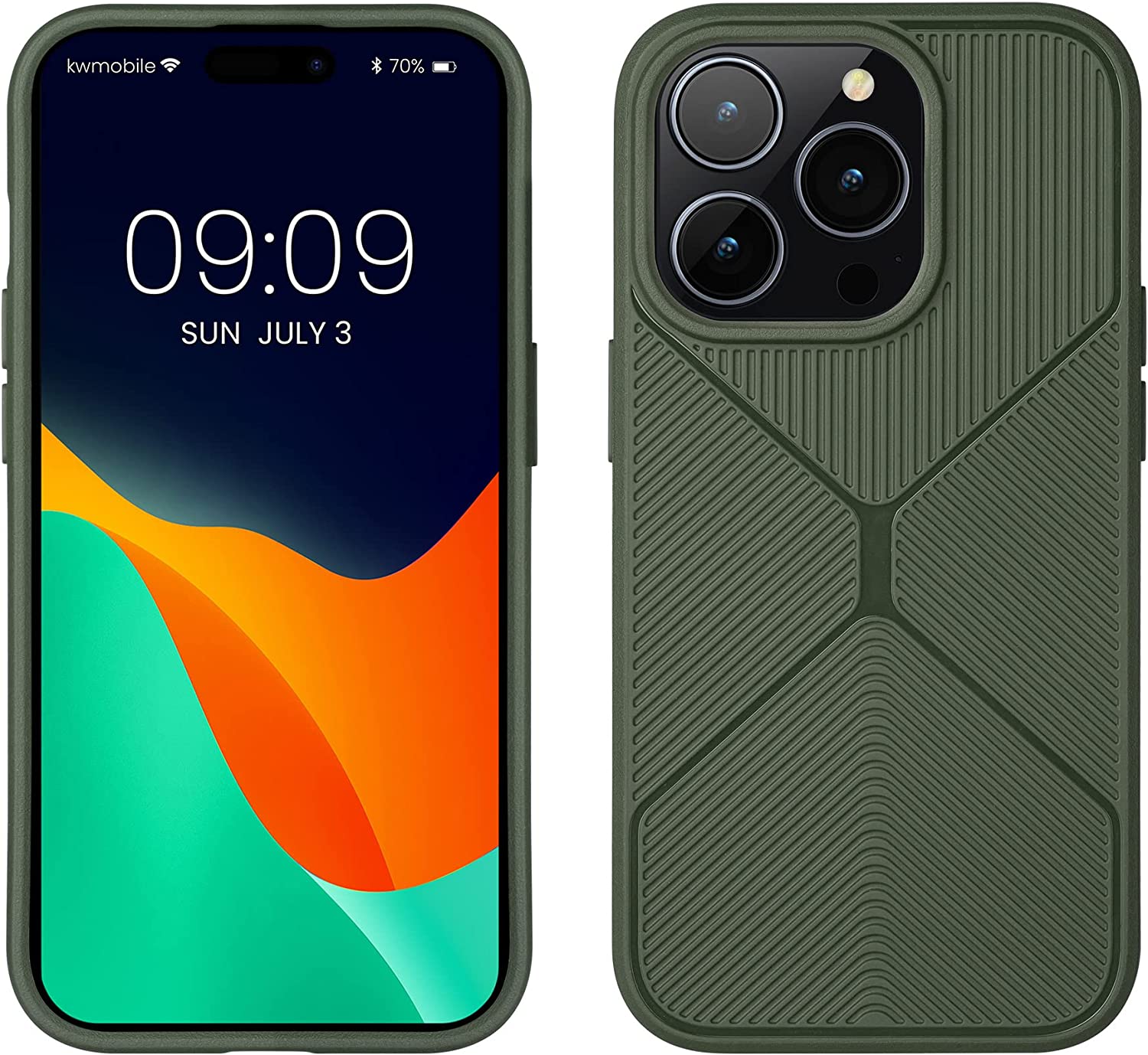 KW iPhone 14 Pro Θήκη Σιλικόνης TPU - Design Geometric - Dark Green - 60358.80