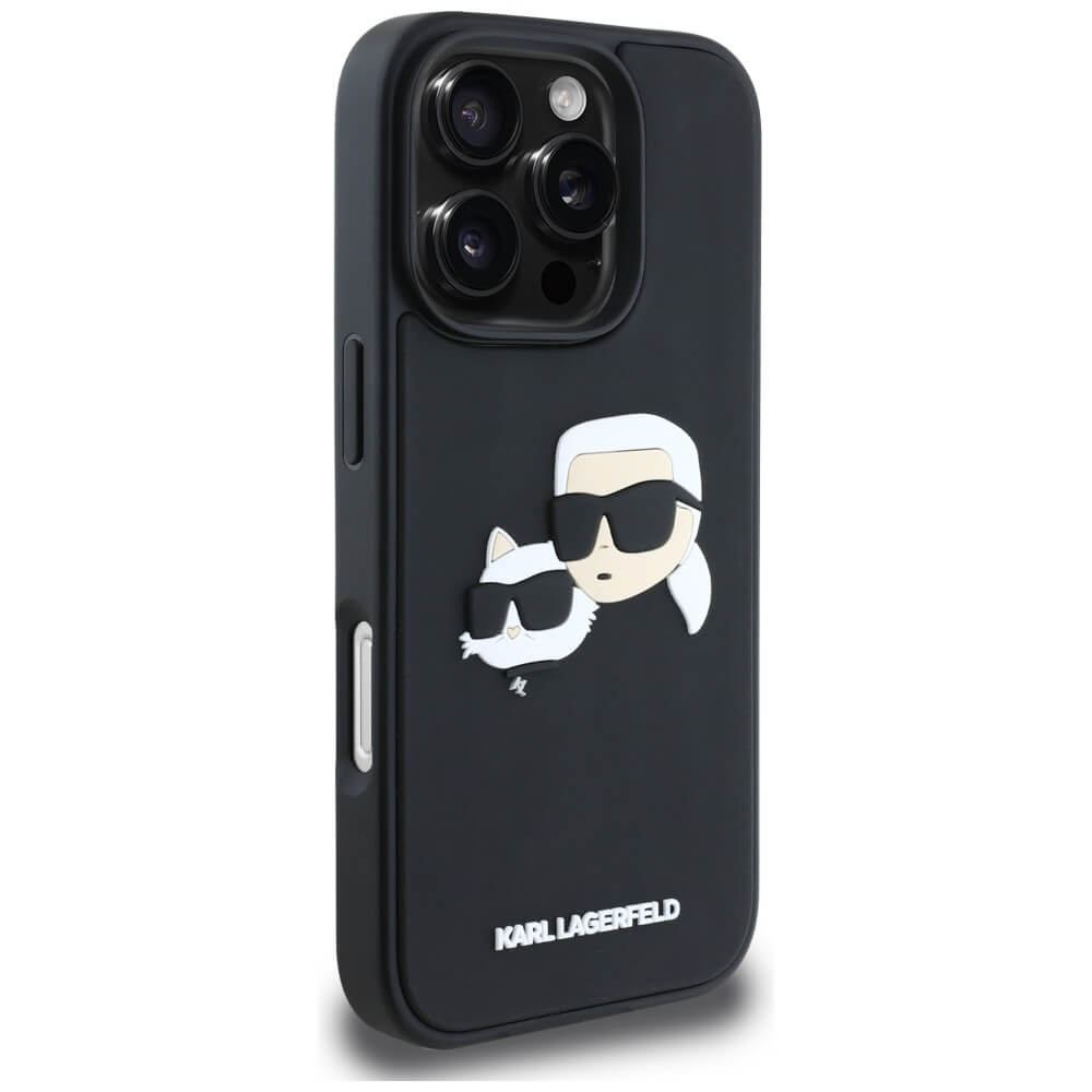 Karl Lagerfeld iPhone 16 Pro - HC 3D Rubber Double Heads - Σκληρή Θήκη με Πλαίσιο Σιλικόνης - Black - KLHCP16LRBCKCHLK