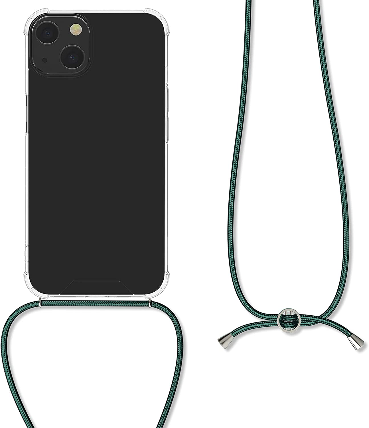 KW iPhone 13 Θήκη Σιλικόνης TPU με Λουράκι - Διάφανη / Dark Green - 55949.80