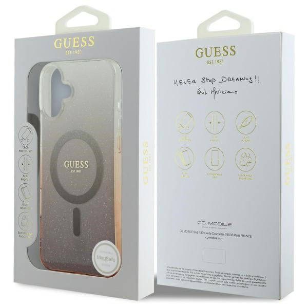 Guess iPhone 16 Plus - IML Glitter Gradient - MagSafe Σκληρή Θήκη με Πλαίσιο Σιλικόνης - Brown - GUHMP16MHGRCELW
