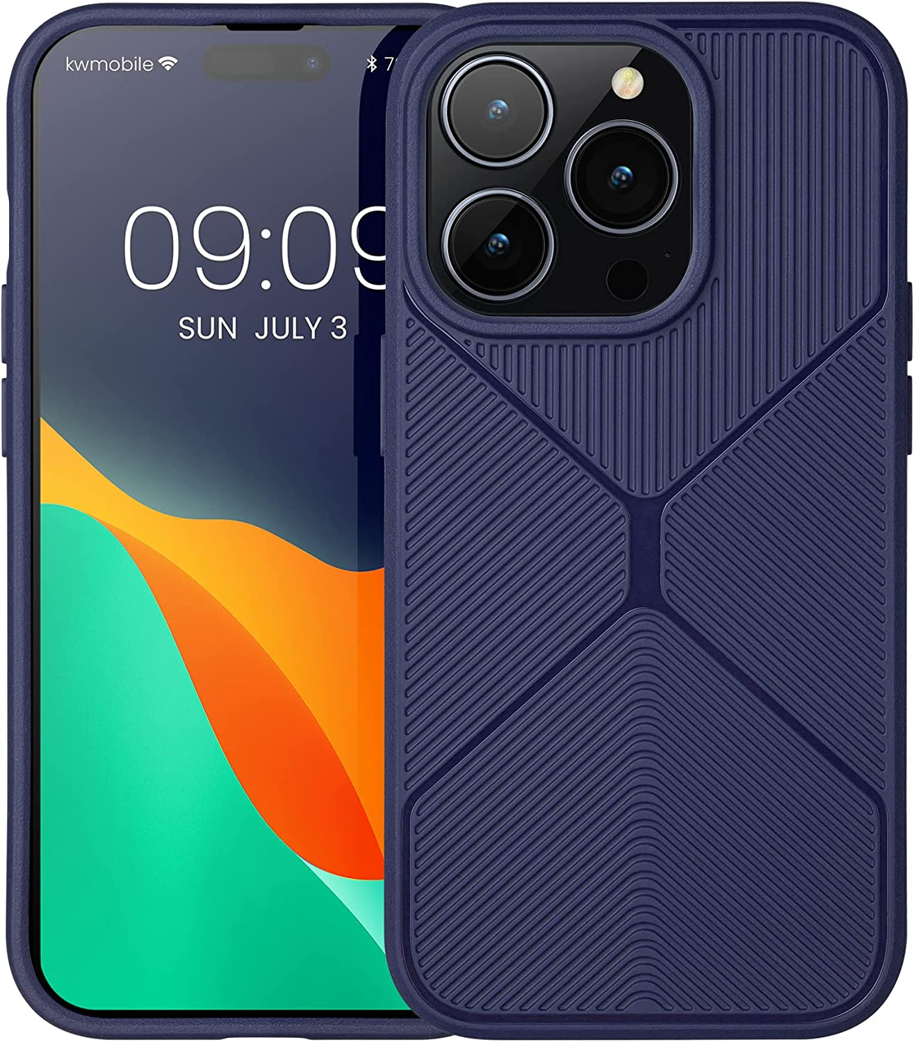 KW iPhone 14 Pro Θήκη Σιλικόνης TPU - Design Geometric - Dark Blue - 60358.17