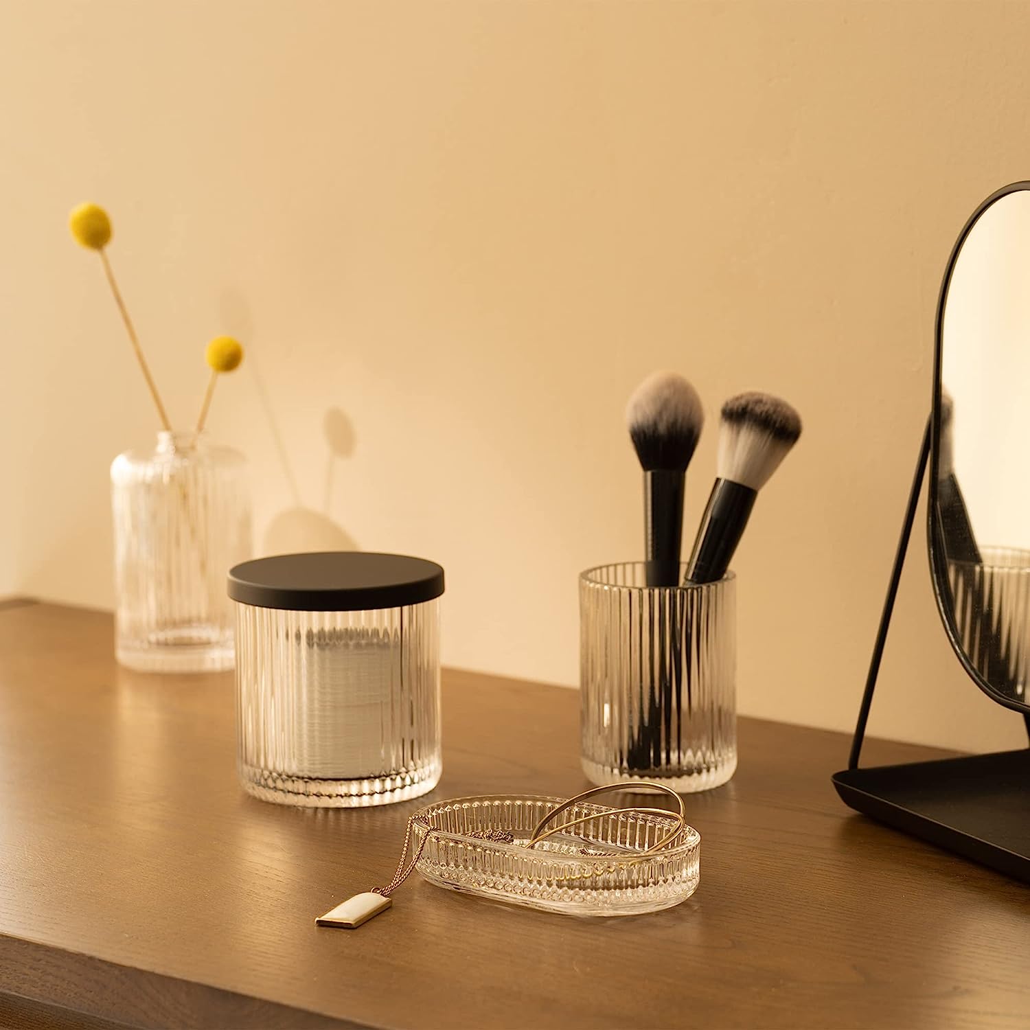 Navaris Γυάλινο Σετ 4 Τεμαχίων Αξεσουάρ Μπάνιου - Διάφανο / Metallic Black - 60589.01